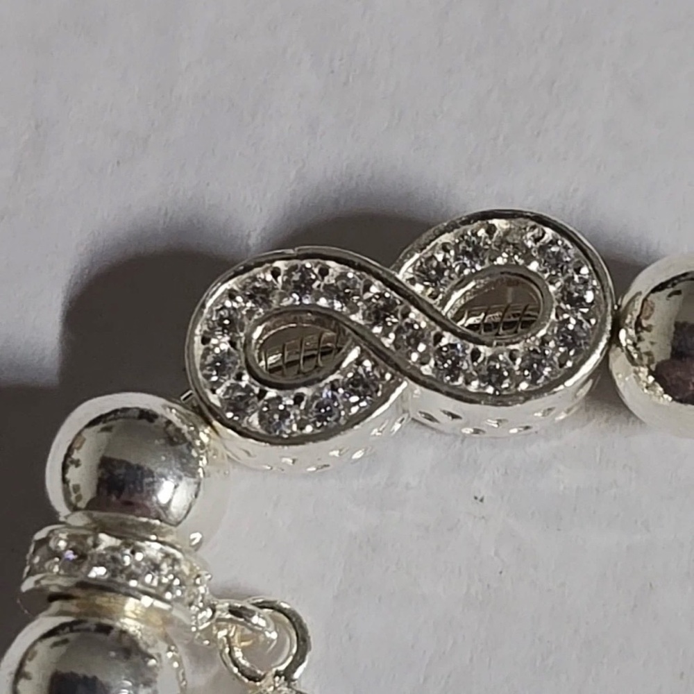 Sterling Silver Beaded Charm Bracelet Infinity Charm Design Bracelet - Picture 8 of 9